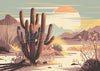 Affiche désert et cactus saguaro coucher de soleil