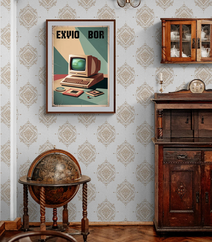 Affiche vintage borne informatique rétro