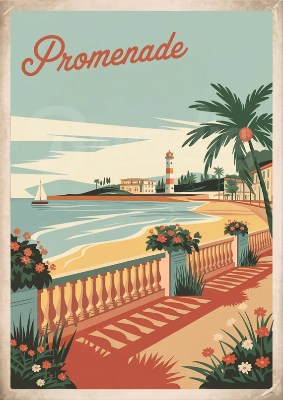 Affiche promenade littorale vintage