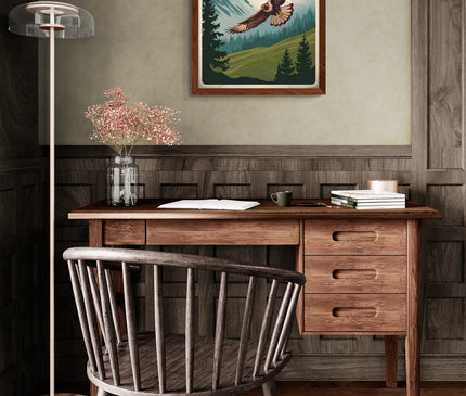 Affiche vintage rapaces et montagne