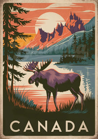 Affiche Orignal lac et montagnes Canada