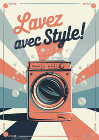 Affiche machine à laver rétro Lavez avec Style