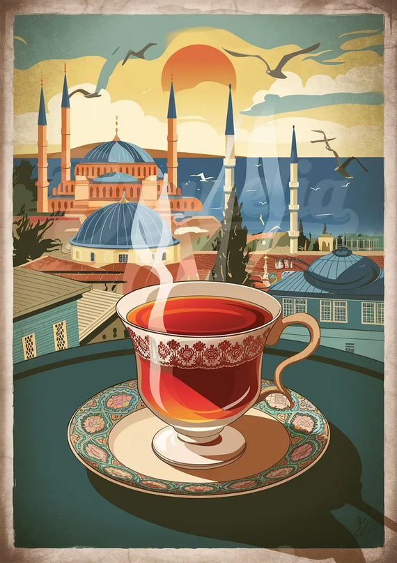 Affiche thé turc rétro Istanbul