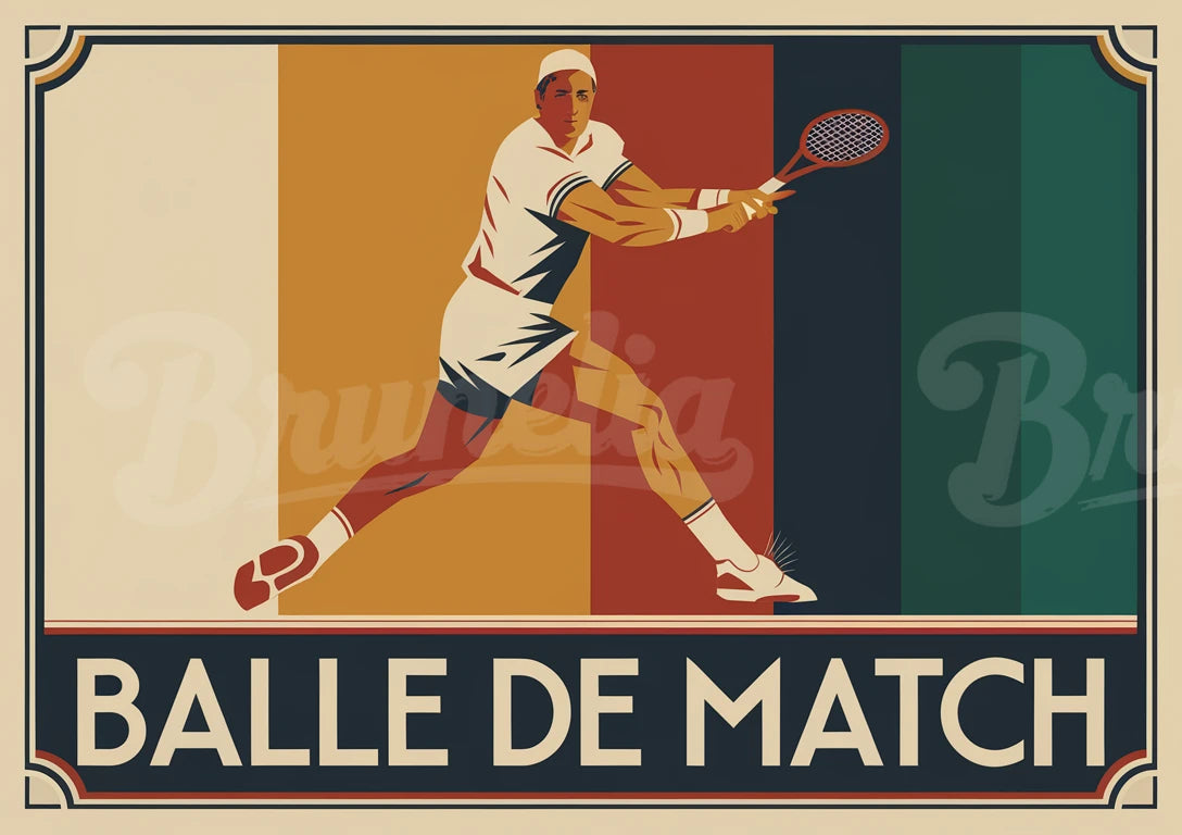 Affiche Balle de Match joueur de tennis années 1930