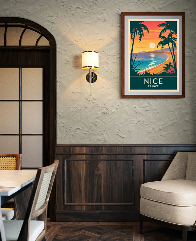 Affiche vintage coucher de soleil sur Nice
