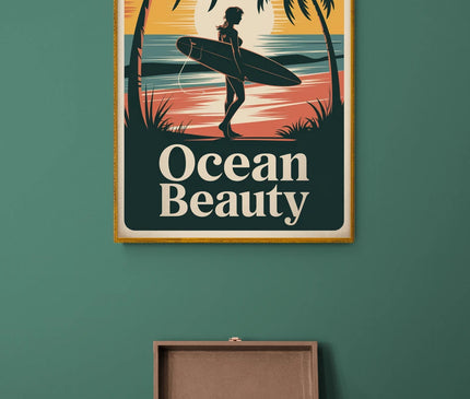 Affiche vintage surfeuse rétro