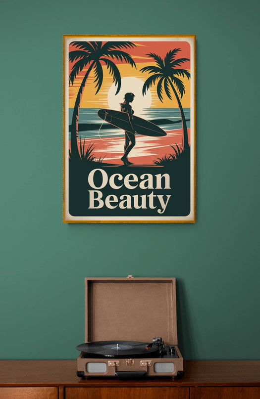 Affiche vintage surfeuse rétro
