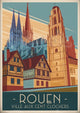 Affiche Rouen cathédrale et architecture normande vintage