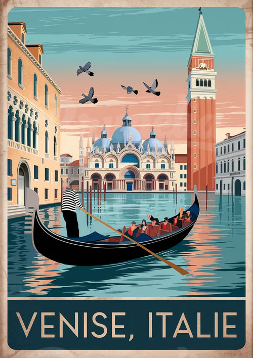 Affiche Gondole et Basilique Saint-Marc – Ambiance Pastel
