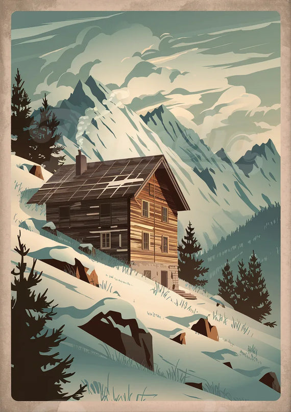 affiche refuge de montagne vintage