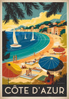 Affiche Côte d'Azur plage parasols années 1930