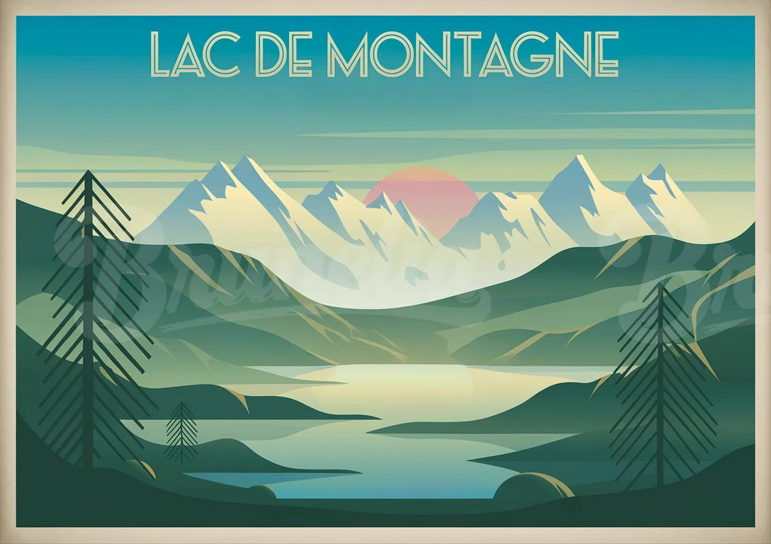 Affiche vintage lac de montagne