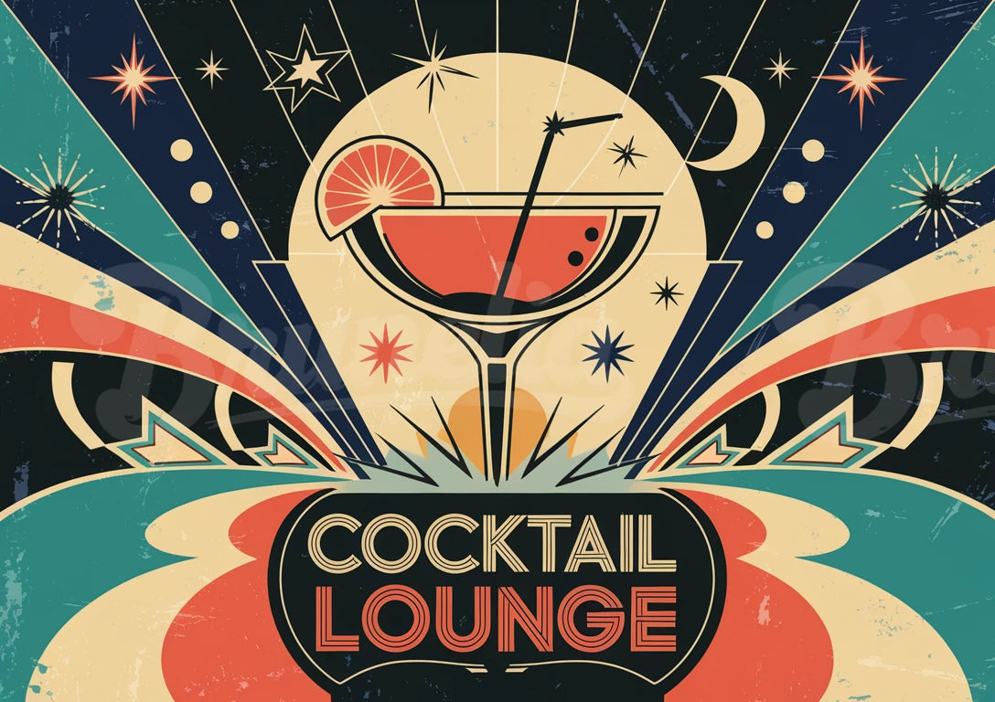 Affiche vintage bar à cocktails des années 50