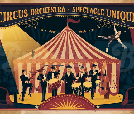 Affiche vintage tambours et orchestre de cirque