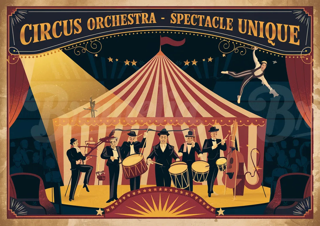 Affiche vintage tambours et orchestre de cirque