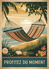 Affiche relaxation hamac vintage bord de mer