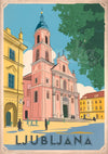 Affiche Ljubljana église baroque rose années 30