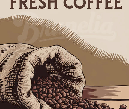 Affiche vintage café en grain et sac de jute