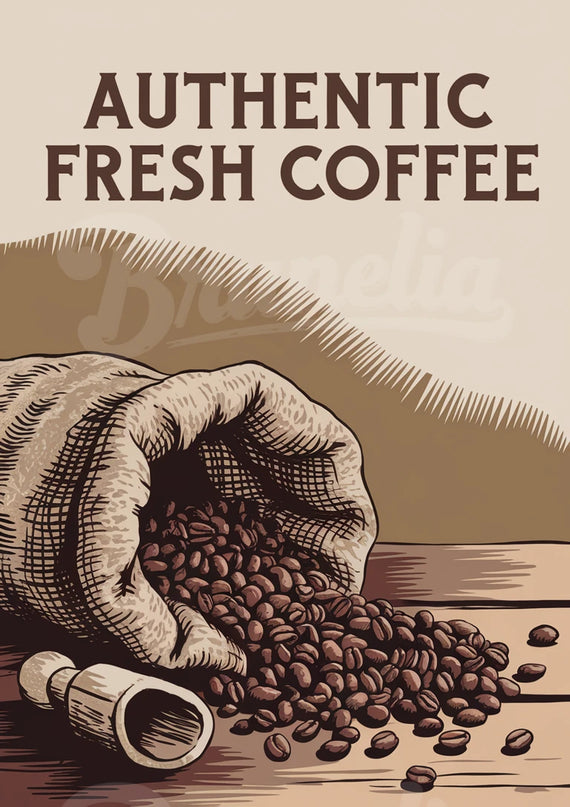 Affiche vintage café en grain et sac de jute
