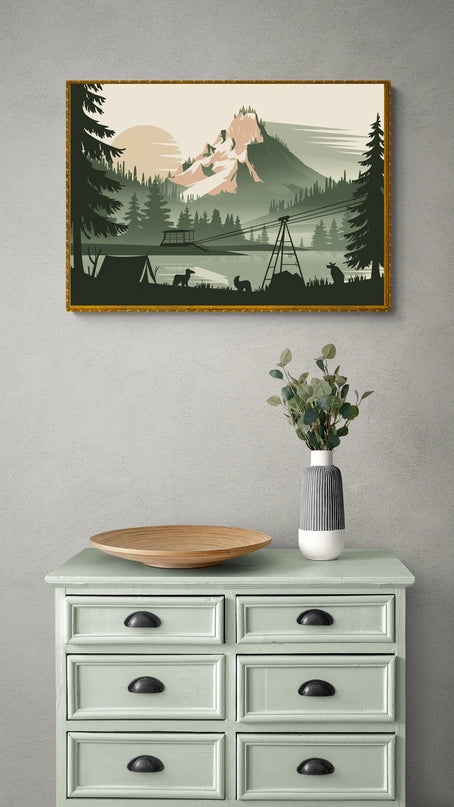affiche nature sauvage en montagne rétro