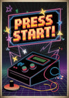 Affiche rétro gaming console Press Start années 80