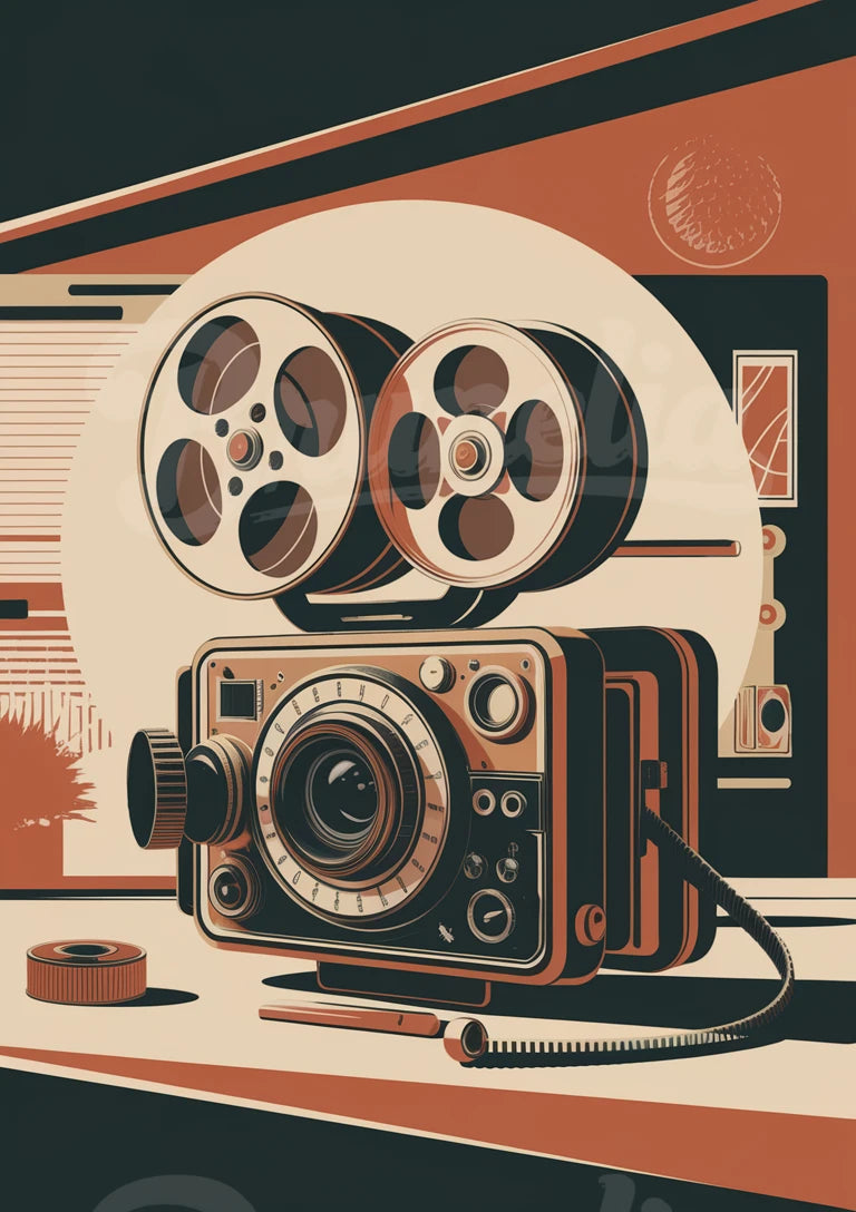 Affiche caméra cinéma rétro années 1950