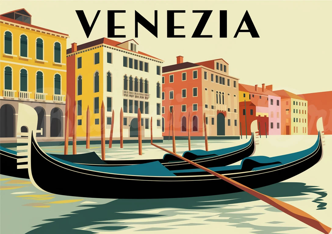 Affiche vintage gondole et canal italien