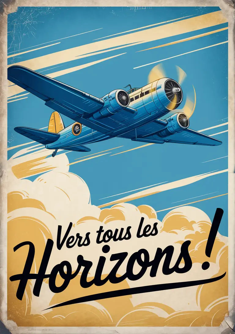 Affiche bimoteur bleu Vers tous les horizons cumulus