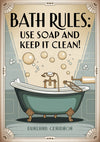 Affiche salle de bain rétro Bath Rules