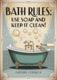 Affiche rétro salle de bain bulles de savon et baignoire
