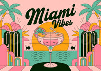 Affiche Miami Vibes style rétro années 70 avec cocktail