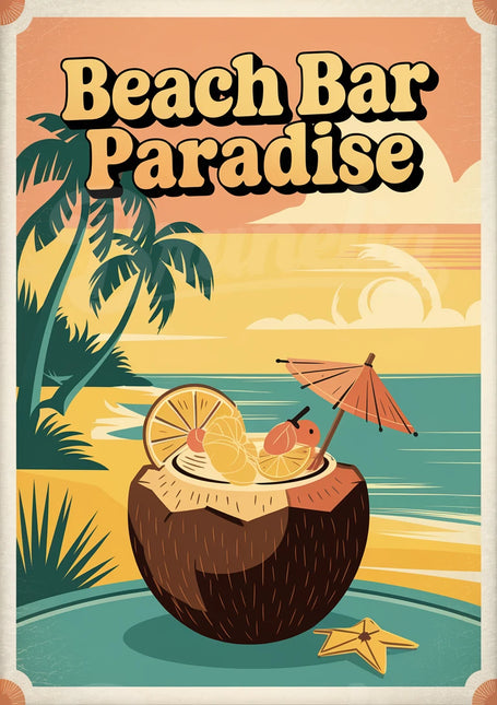 Affiche vintage cocktail sur plage