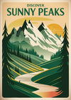 Affiche Sunny Peaks paysage montagneux rétro