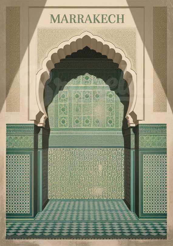 Affiche mosaïques rétro Marrakech