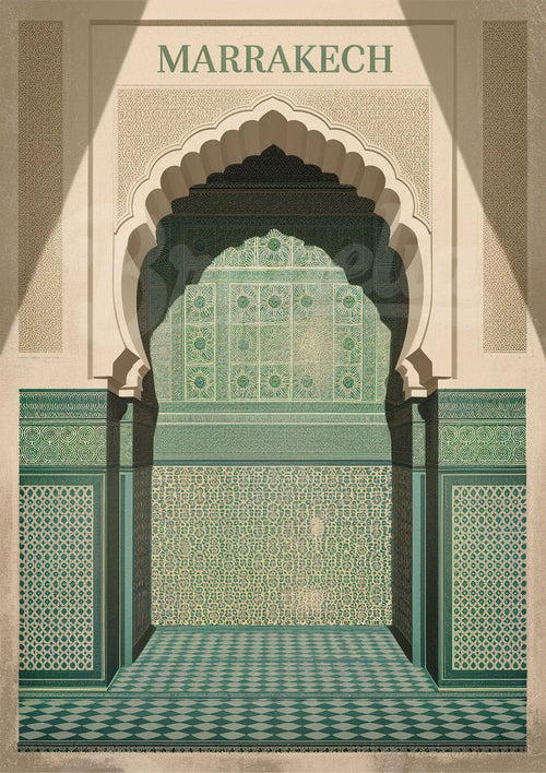 Affiche Marrakech architecture porte traditionnelle marocaine