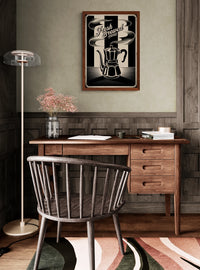 Affiche cafetière italienne moka Fresh Brewed monochrome