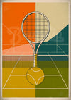Affiche raquette et balle de tennis géométrique rétro