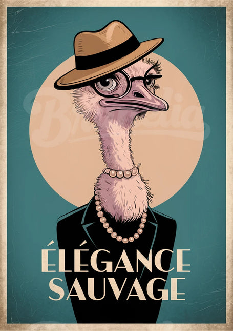 Affiche vintage autruche élégante