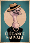 Affiche autruche élégante chapeau panama années 1920