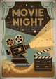 Affiche Soirée Cinéma rétro avec caméra vintage et projecteur