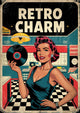 Affiche rétro femme disque vinyle années 1950