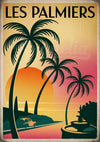 Affiche Les Palmiers coucher de soleil tropical Art Déco