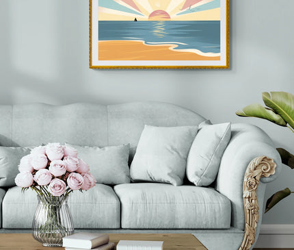 Affiche vintage coucher de soleil en bord de mer