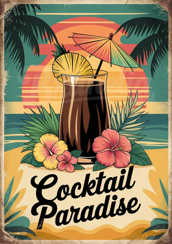 Affiche vintage cocktail tropical
