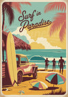 Affiche Retro Camping Plage Surf Paradise