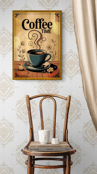 Affiche décorative tasse de café avec vapeur et fleurs vintage