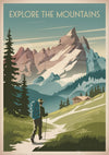 Affiche Montagne style Art Déco rétro Randonnée