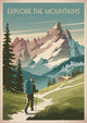 Affiche Montagne style Art Déco rétro Randonnée