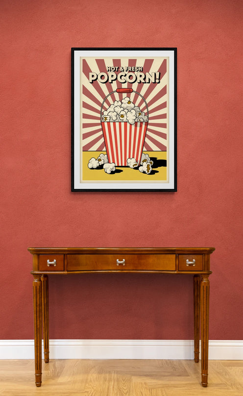 Affiche seau pop-corn rétro