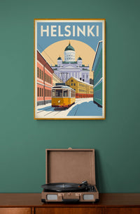 Affiche Helsinki tramway et cathédrale blanche